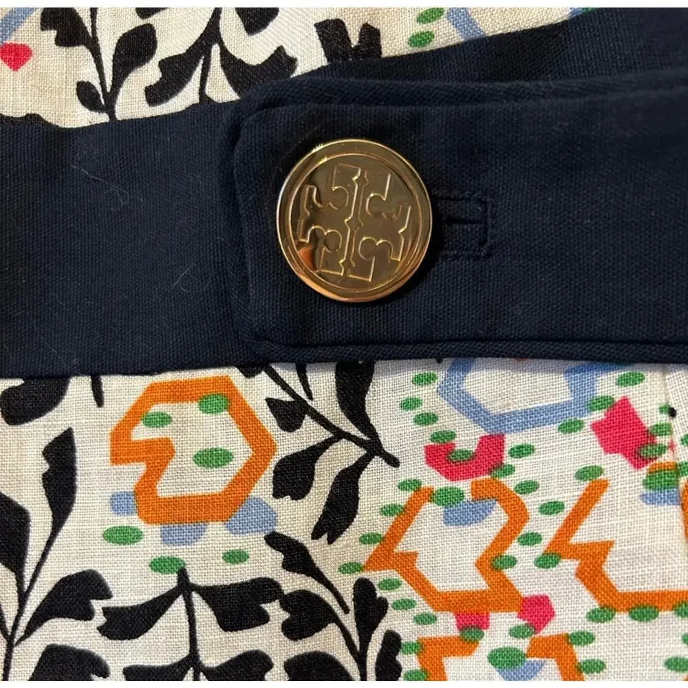 Tory Burch Women's Navy Blue orange Sleeveless Floral Shift Dress Size 8 M
